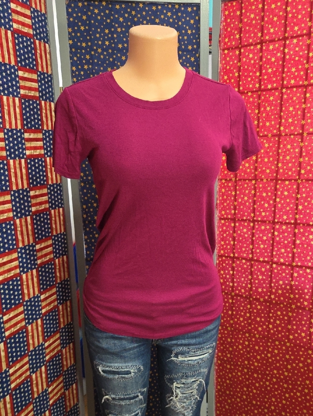 Time and Tru Women's Short Sleeve Crew Tee - Magenta- MATERNITY